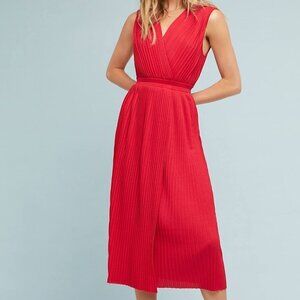 NWT Anthropologie Tracy Reese Pleated Red Midi Surplice Dress Womens sz Small